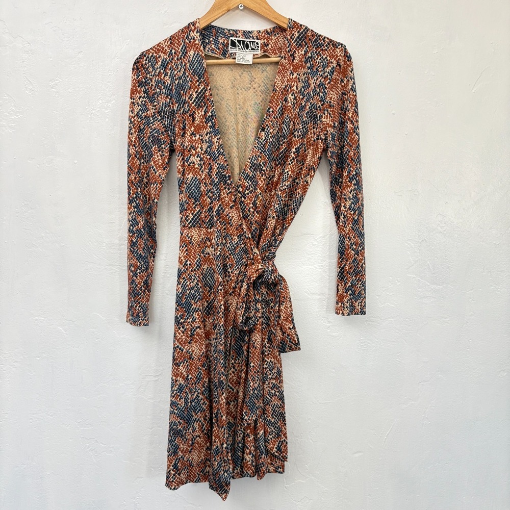 Diane Von Furstenberg Vintage Wrap Dress Women Size 8 Brown Black Snake Silk